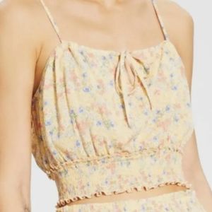 Hippie Rose Juniors Smocked Crop Top Yellow Floral Size Medium